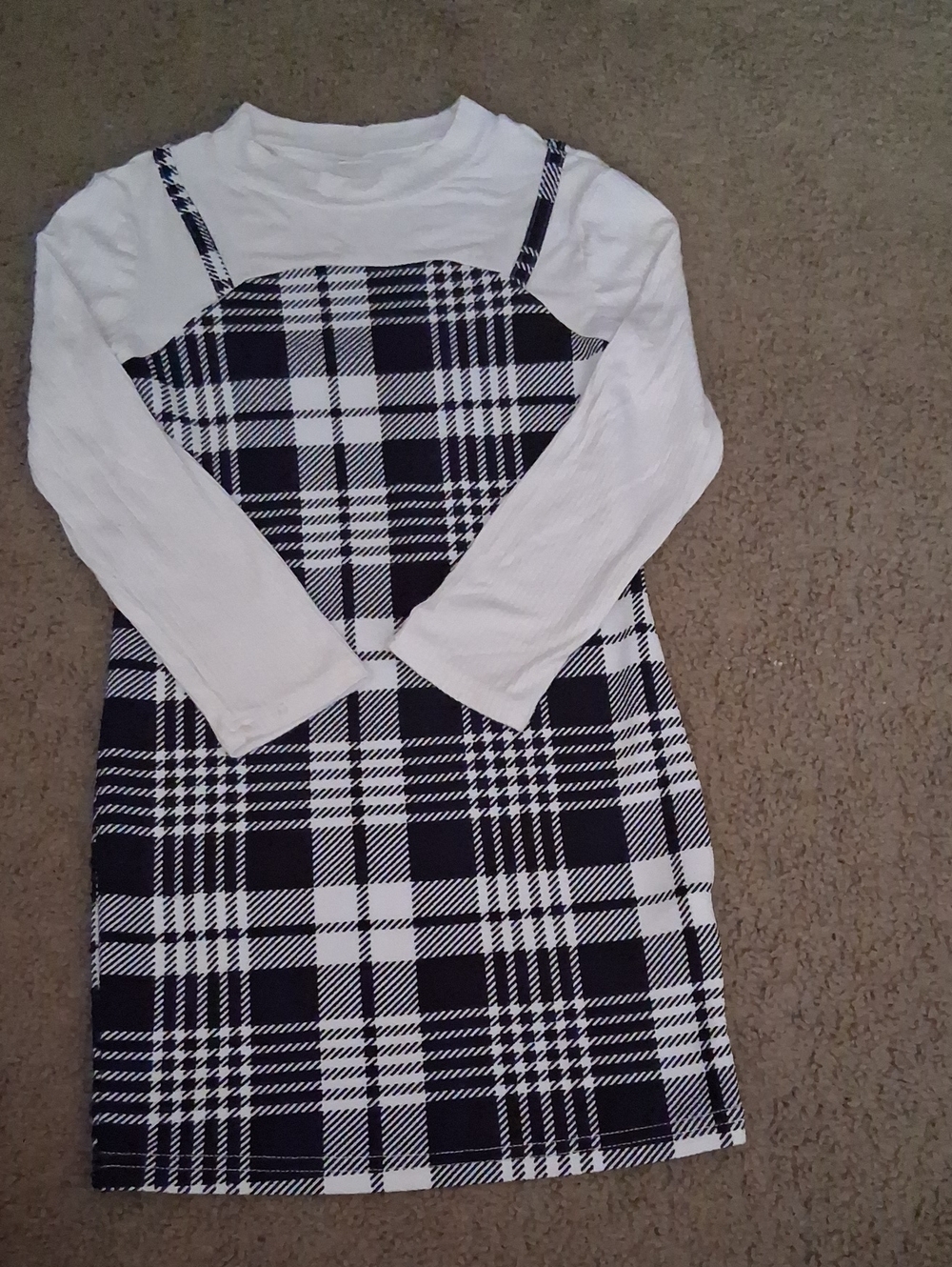 SHEIN Black & White Plaid Layered Dress